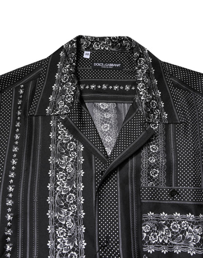 Dolce & Gabbana Schwarzes Seidenhemd mit Blumendruck und kurzen Ärmeln