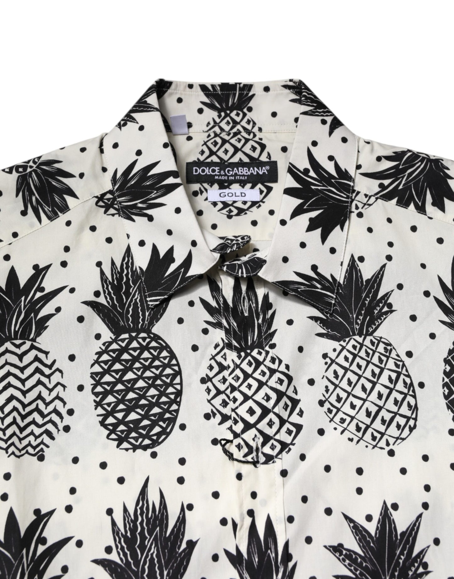 Dolce & Gabbana Weißes langärmeliges GOLD-Shirt mit Ananasdruck