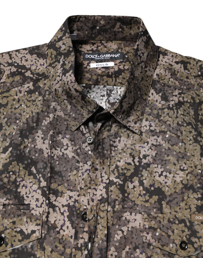 Dolce & Gabbana Mehrfarbiges Camouflage Button Down GOLD Hemd