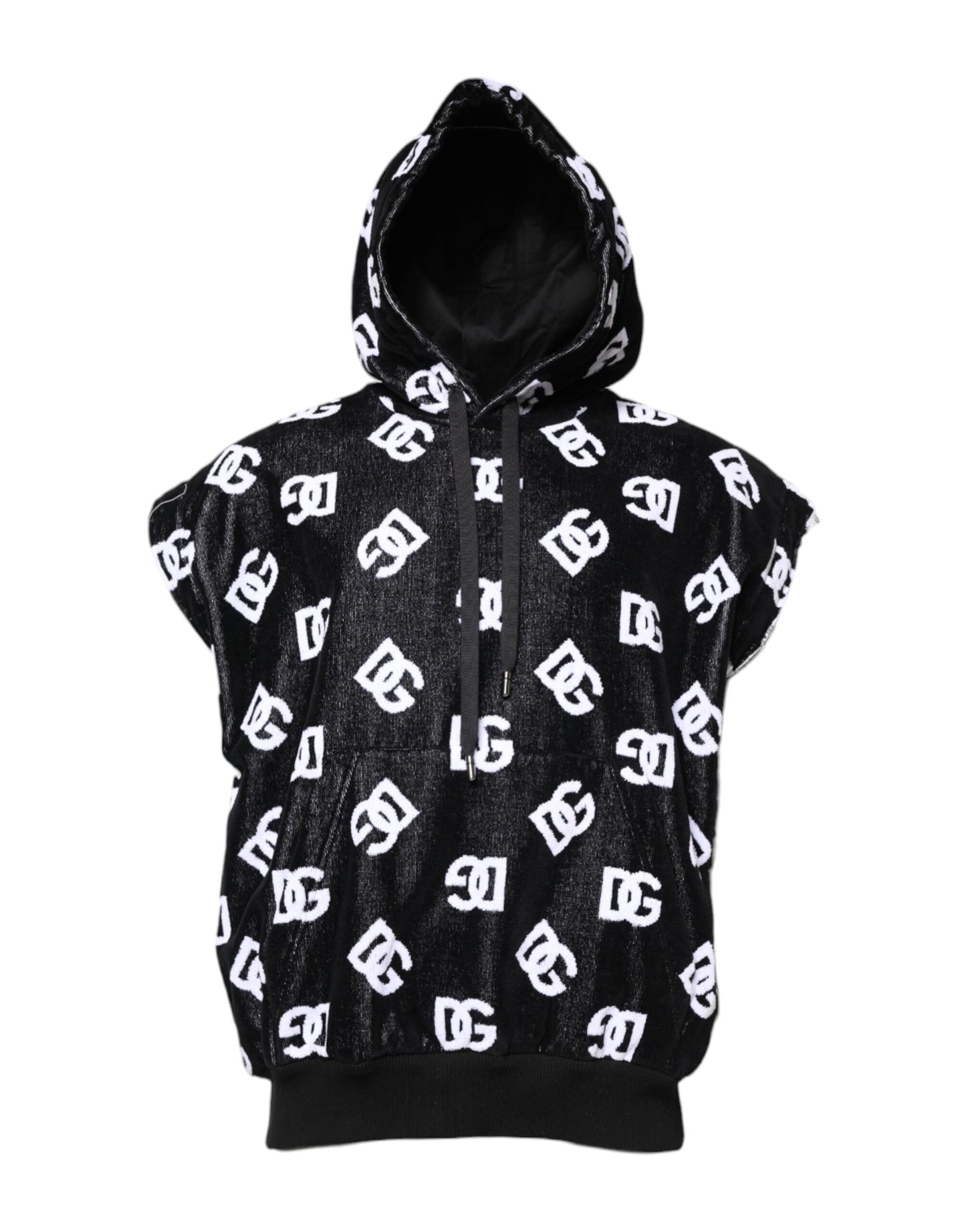 Dolce & Gabbana Schwarzer ärmelloser Pullover mit Kapuze aus Baumwolle von DG