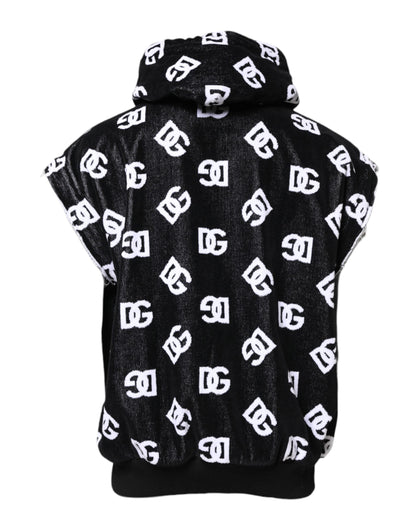 Dolce & Gabbana Schwarzer ärmelloser Pullover mit Kapuze aus Baumwolle von DG