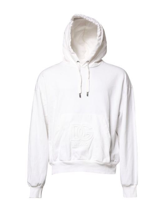 Dolce & Gabbana Weißes Sweatshirt mit geprägtem Logo und Kapuze Pullover