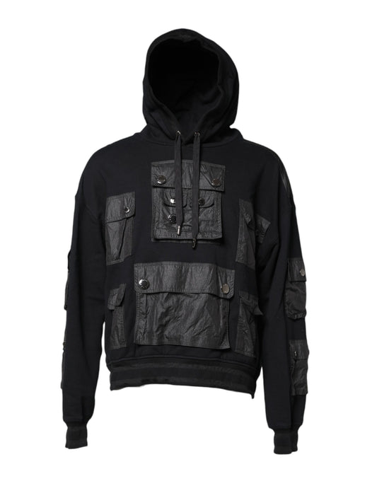 Dolce & Gabbana Schwarzes Baumwoll-Sweatshirt mit Kapuze Pullover