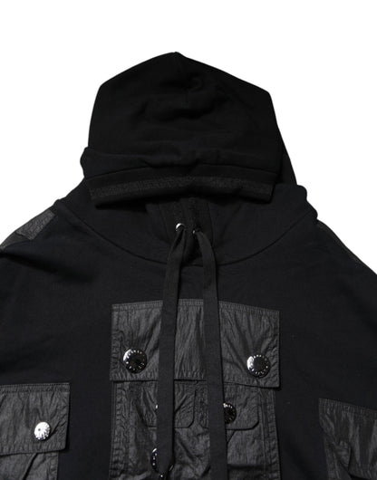 Dolce & Gabbana Schwarzes Baumwoll-Sweatshirt mit Kapuze Pullover