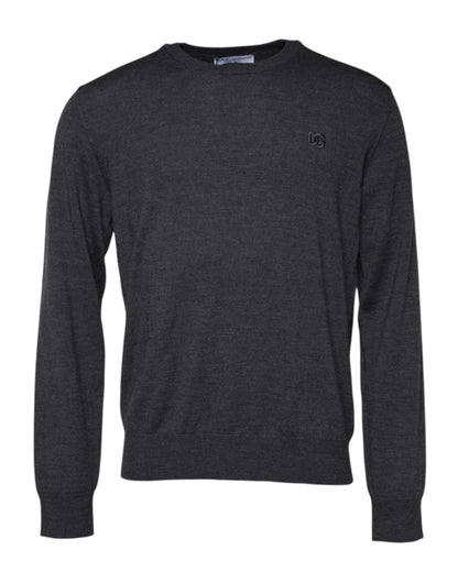 Dolce & Gabbana Grauer Woll-Logo-Strickpullover für Männer