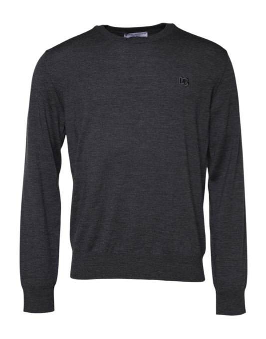 Dolce & Gabbana Grauer Woll-Logo-Strickpullover für Männer