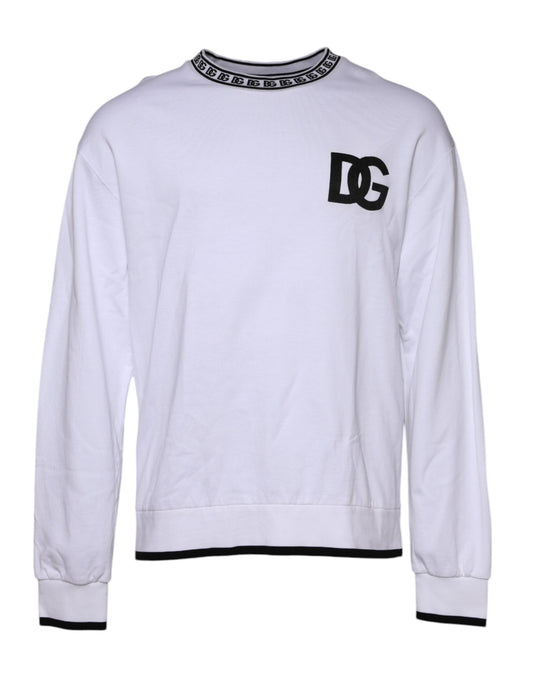Dolce & Gabbana Weißer Logo-Baumwollpullover mit Rundhalsausschnitt