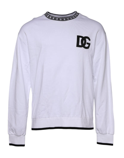 Dolce & Gabbana Weißer Logo-Baumwollpullover mit Rundhalsausschnitt