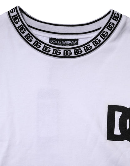 Dolce & Gabbana Weißer Logo-Baumwollpullover mit Rundhalsausschnitt