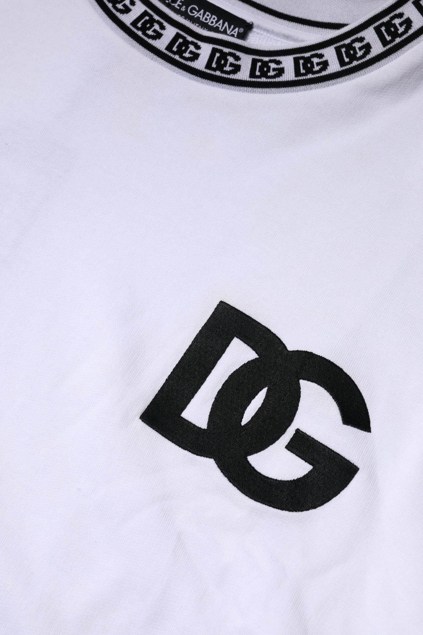 Dolce & Gabbana Weißer Logo-Baumwollpullover mit Rundhalsausschnitt