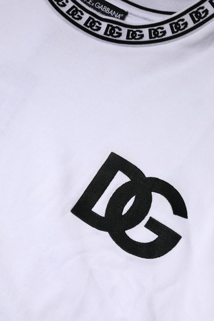 Dolce & Gabbana Weißer Logo-Baumwollpullover mit Rundhalsausschnitt