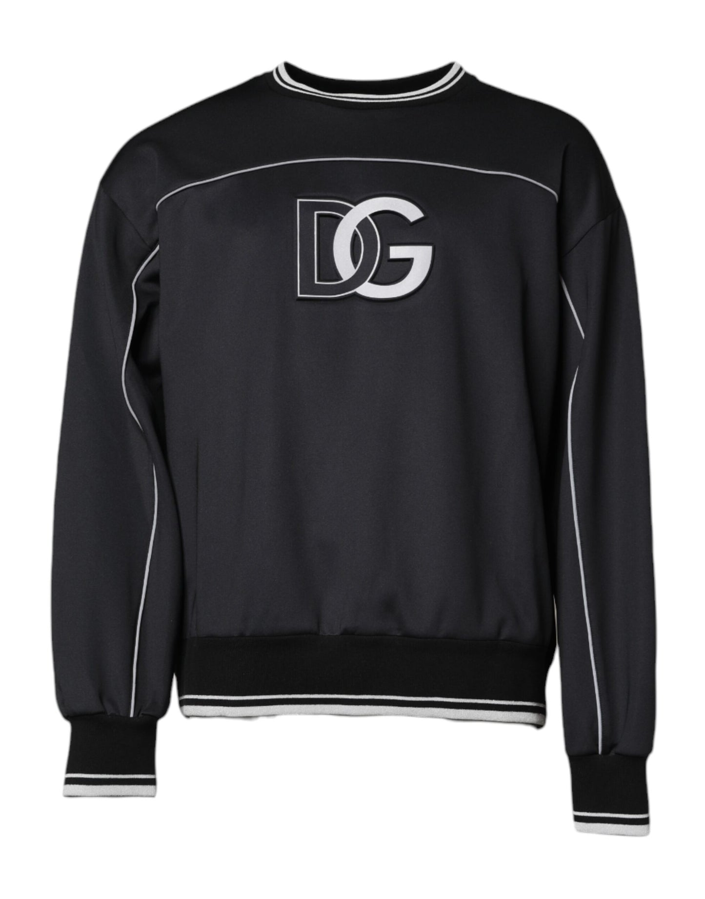 Dolce & Gabbana Schwarzes Logo Polyester Rundhalsausschnitt Männer Pullover Sweater