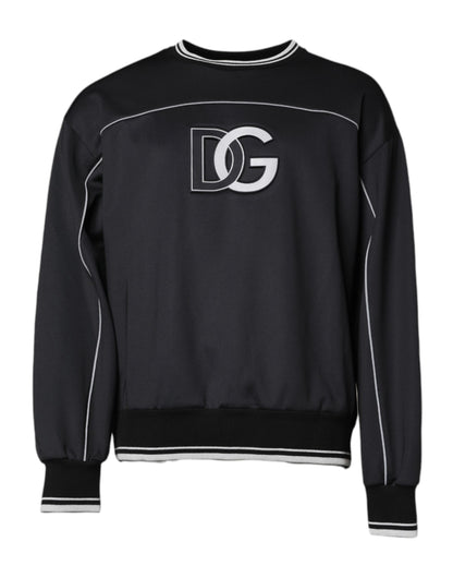 Dolce & Gabbana Schwarzes Logo Polyester Rundhalsausschnitt Männer Pullover Sweater