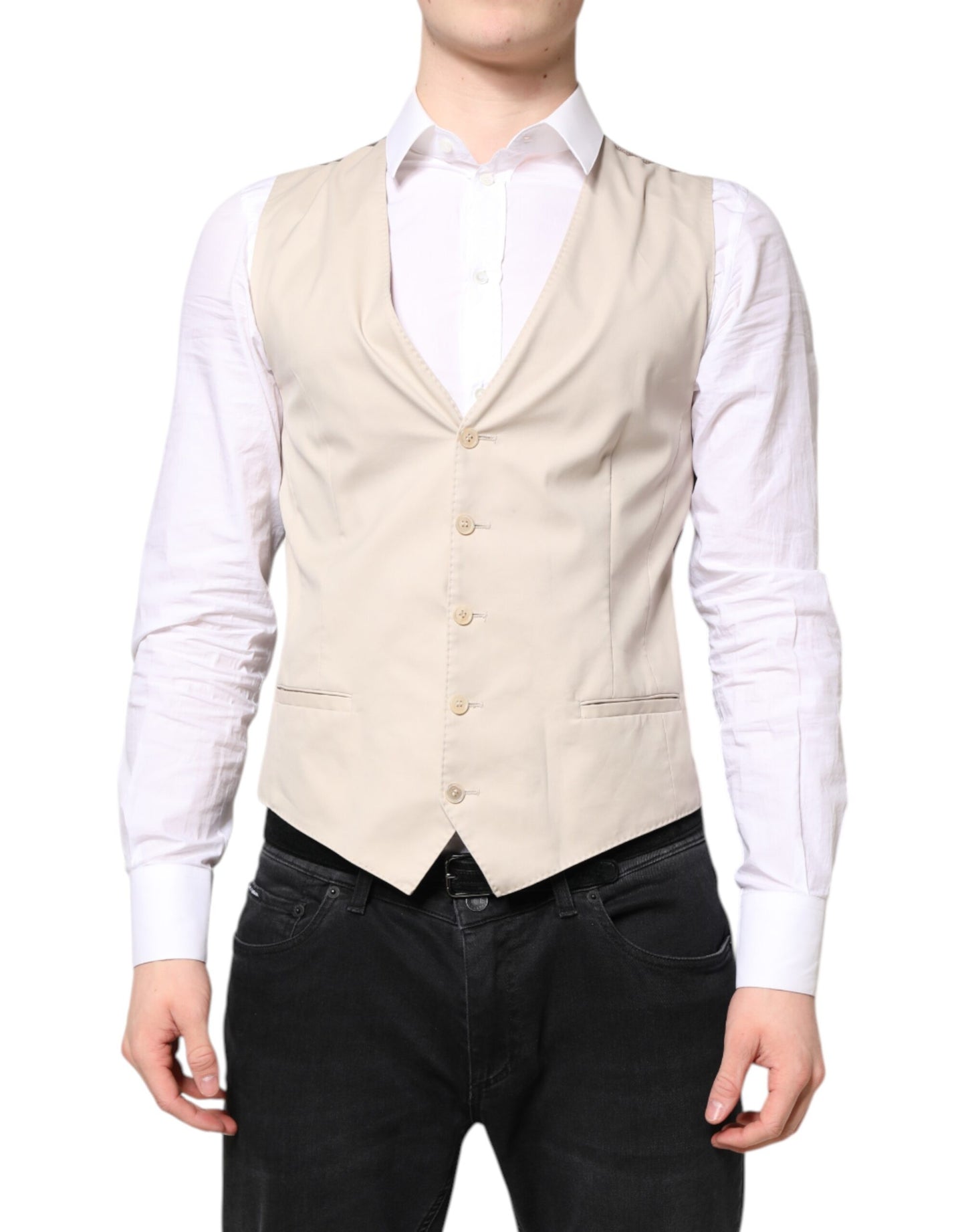 Dolce & Gabbana Beige Grau Kleid Männer Formelle Weste Weste