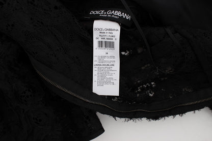Dolce & Gabbana Schwarzes geblümtes langes Bodycon-Maxi-Kleid aus Spitze