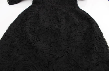 Dolce & Gabbana Schwarzes geblümtes langes Bodycon-Maxi-Kleid aus Spitze
