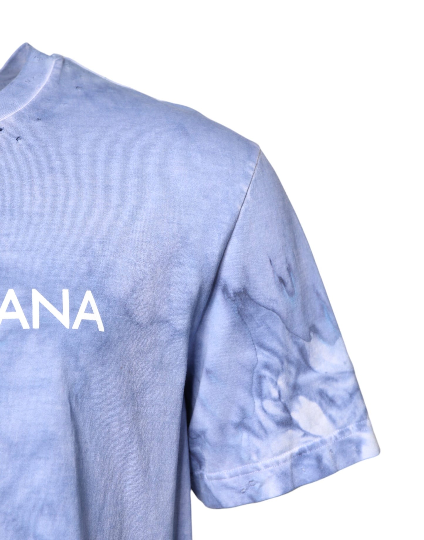 Dolce & Gabbana Blaues T-Shirt mit Rundhalsausschnitt und Logodruck aus Baumwolle