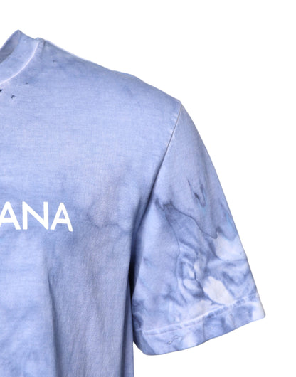 Dolce & Gabbana Blaues T-Shirt mit Rundhalsausschnitt und Logodruck aus Baumwolle