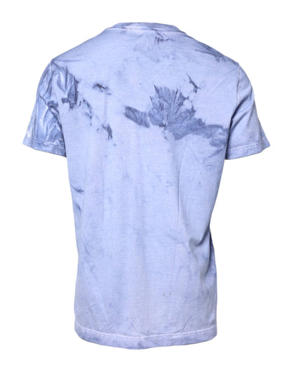 Dolce & Gabbana Blaues T-Shirt mit Rundhalsausschnitt und Logodruck aus Baumwolle