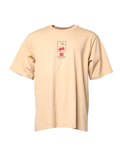 Dolce & Gabbana Beigefarbenes T-Shirt mit Rundhalsausschnitt und Logodruck aus Baumwolle
