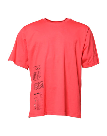 Dolce & Gabbana Rotes T-Shirt mit Rundhalsausschnitt und Schriftzug aus Baumwolle