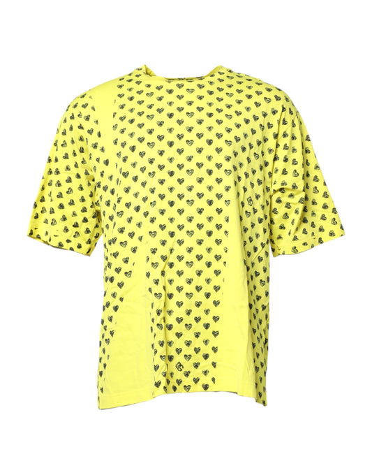 Dolce & Gabbana Gelbes T-Shirt mit Rundhalsausschnitt aus Baumwolle DG Heart Print