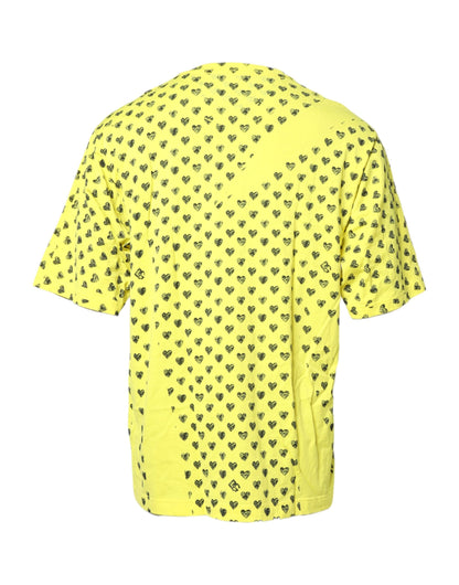 Dolce & Gabbana Gelbes T-Shirt mit Rundhalsausschnitt aus Baumwolle DG Heart Print