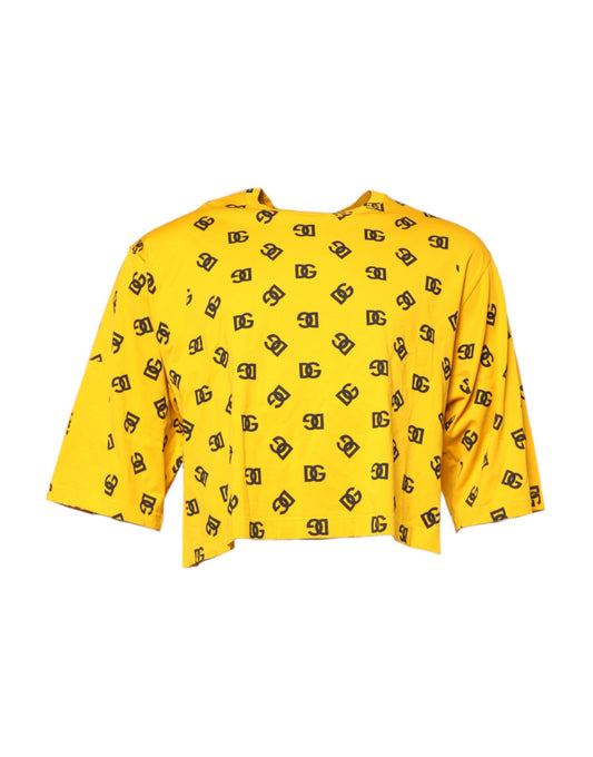Dolce & Gabbana Gelbes Baumwoll-T-Shirt mit DG-Logo-Aufdruck in Cropped-Form