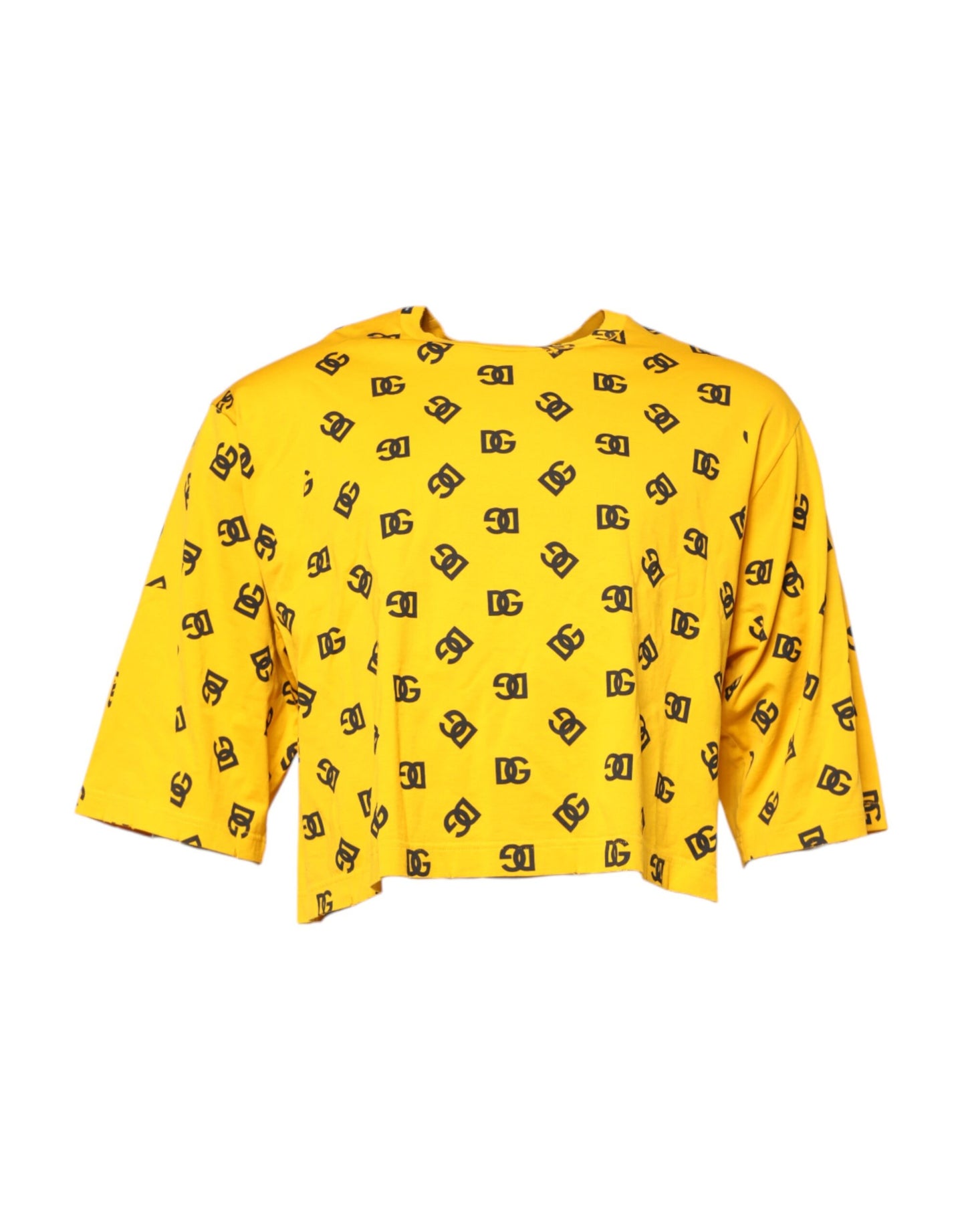 Dolce & Gabbana Gelbes Baumwoll-T-Shirt mit DG-Logo-Aufdruck in Cropped-Form