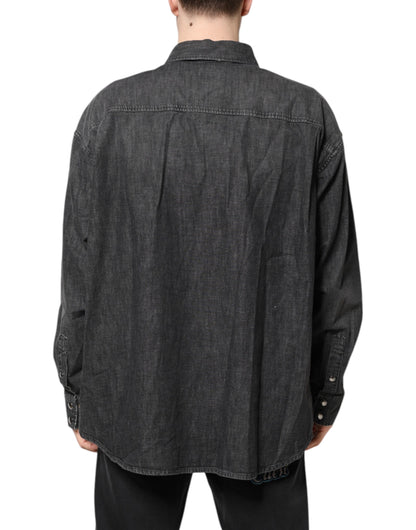 Dolce & Gabbana Graues Denim-Hemd mit langen Ärmeln und Knopfleiste