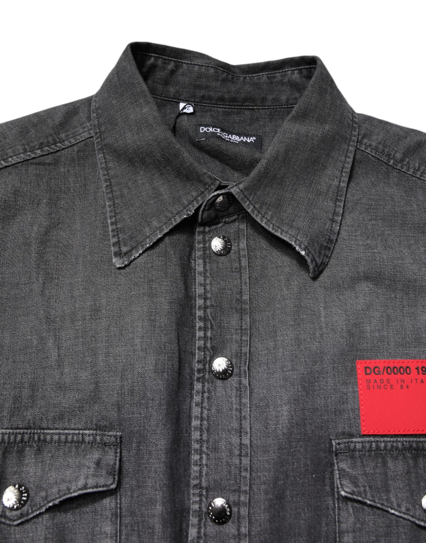 Dolce & Gabbana Graues Denim-Hemd mit langen Ärmeln und Knopfleiste