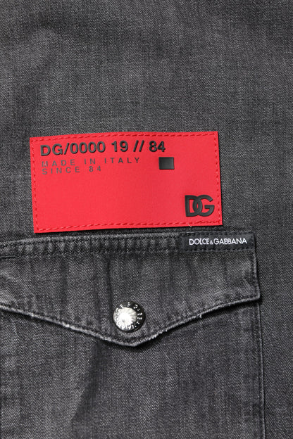 Dolce & Gabbana Graues Denim-Hemd mit langen Ärmeln und Knopfleiste
