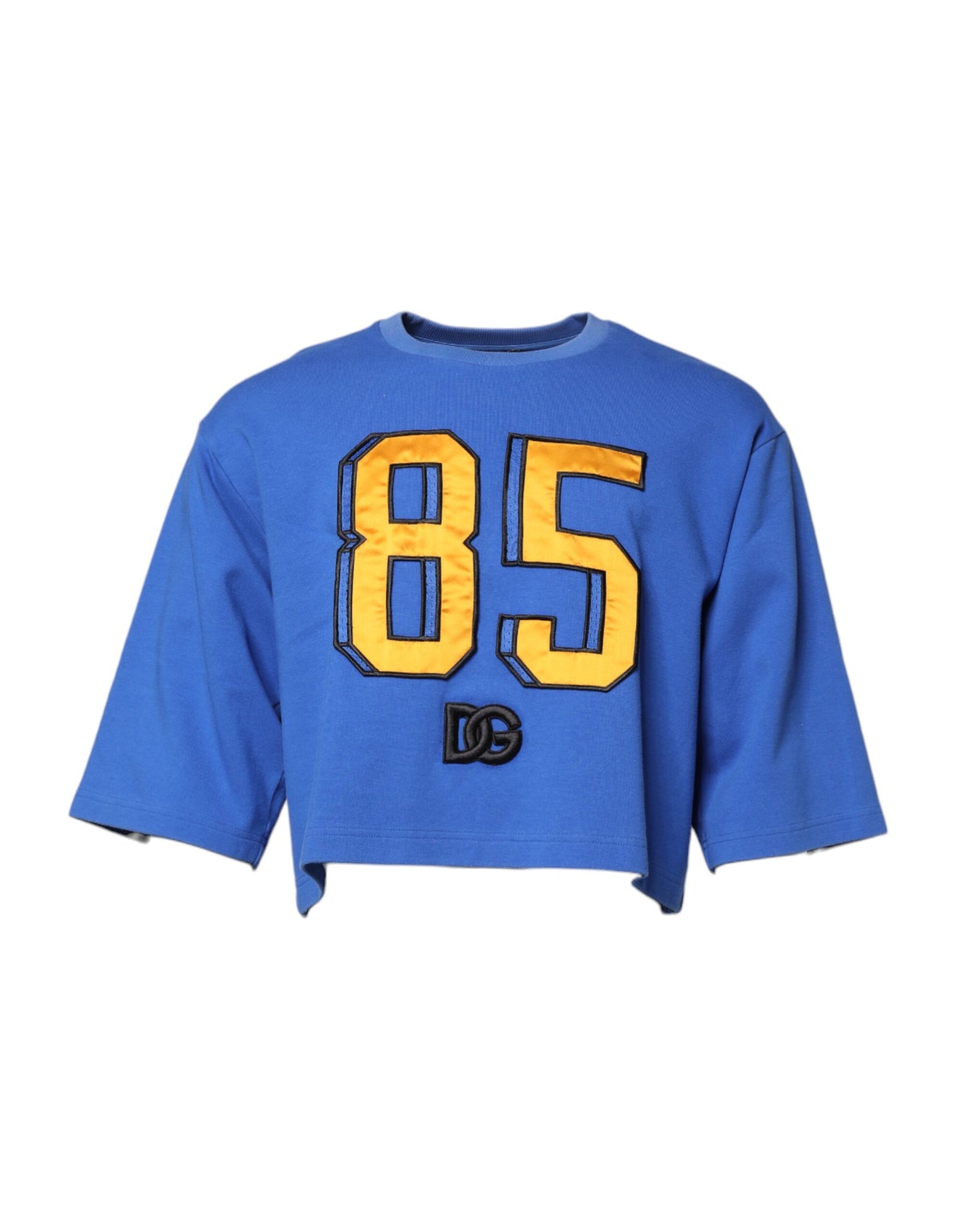 Dolce & Gabbana Blau bedrucktes T-Shirt mit Rundhalsausschnitt aus Baumwolle