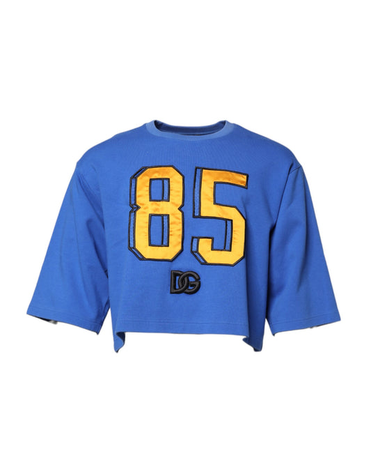 Dolce & Gabbana Blau bedrucktes T-Shirt mit Rundhalsausschnitt aus Baumwolle