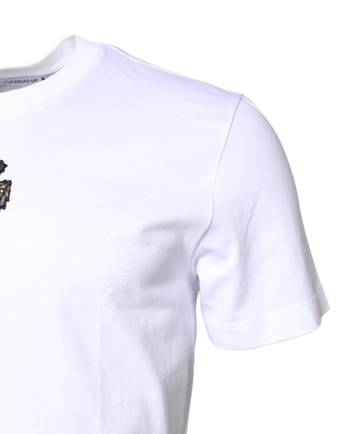 Dolce & Gabbana Weißes T-Shirt mit Rundhalsausschnitt und DG-Stickerei aus Baumwolle