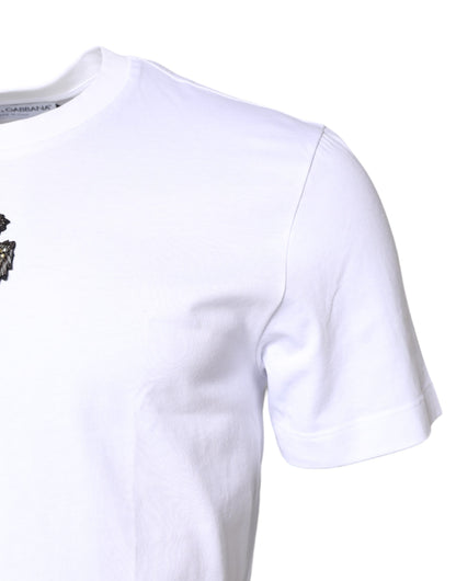 Dolce & Gabbana Weißes T-Shirt mit Rundhalsausschnitt und DG-Stickerei aus Baumwolle