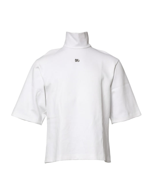 Dolce & Gabbana Weißes Baumwoll-Rollkragen-T-Shirt mit DG-Applikationen