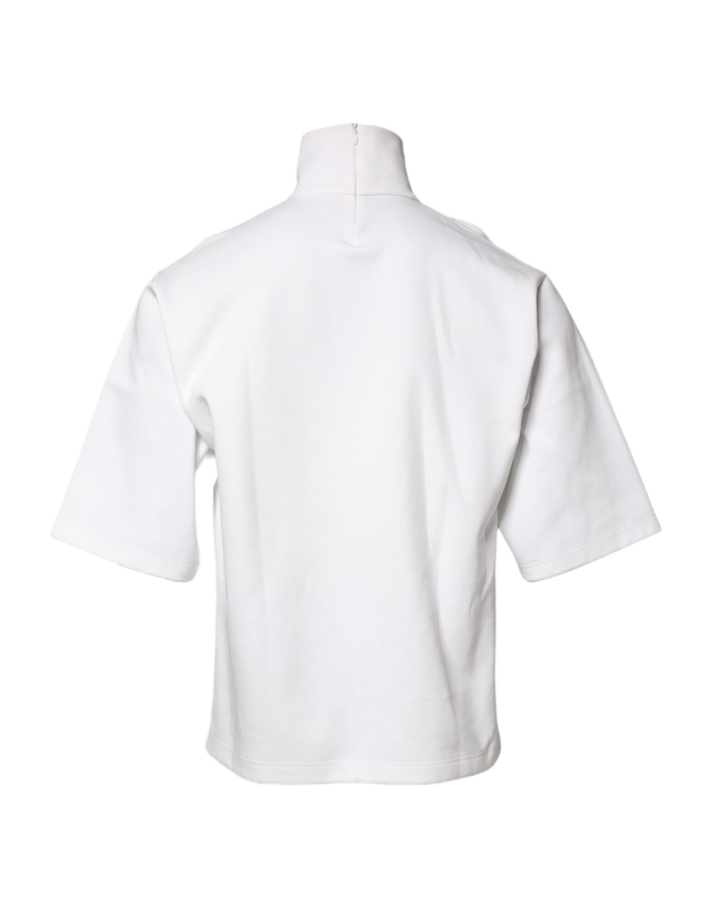 Dolce & Gabbana Weißes Baumwoll-Rollkragen-T-Shirt mit DG-Applikationen