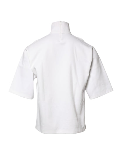 Dolce & Gabbana Weißes Baumwoll-Rollkragen-T-Shirt mit DG-Applikationen