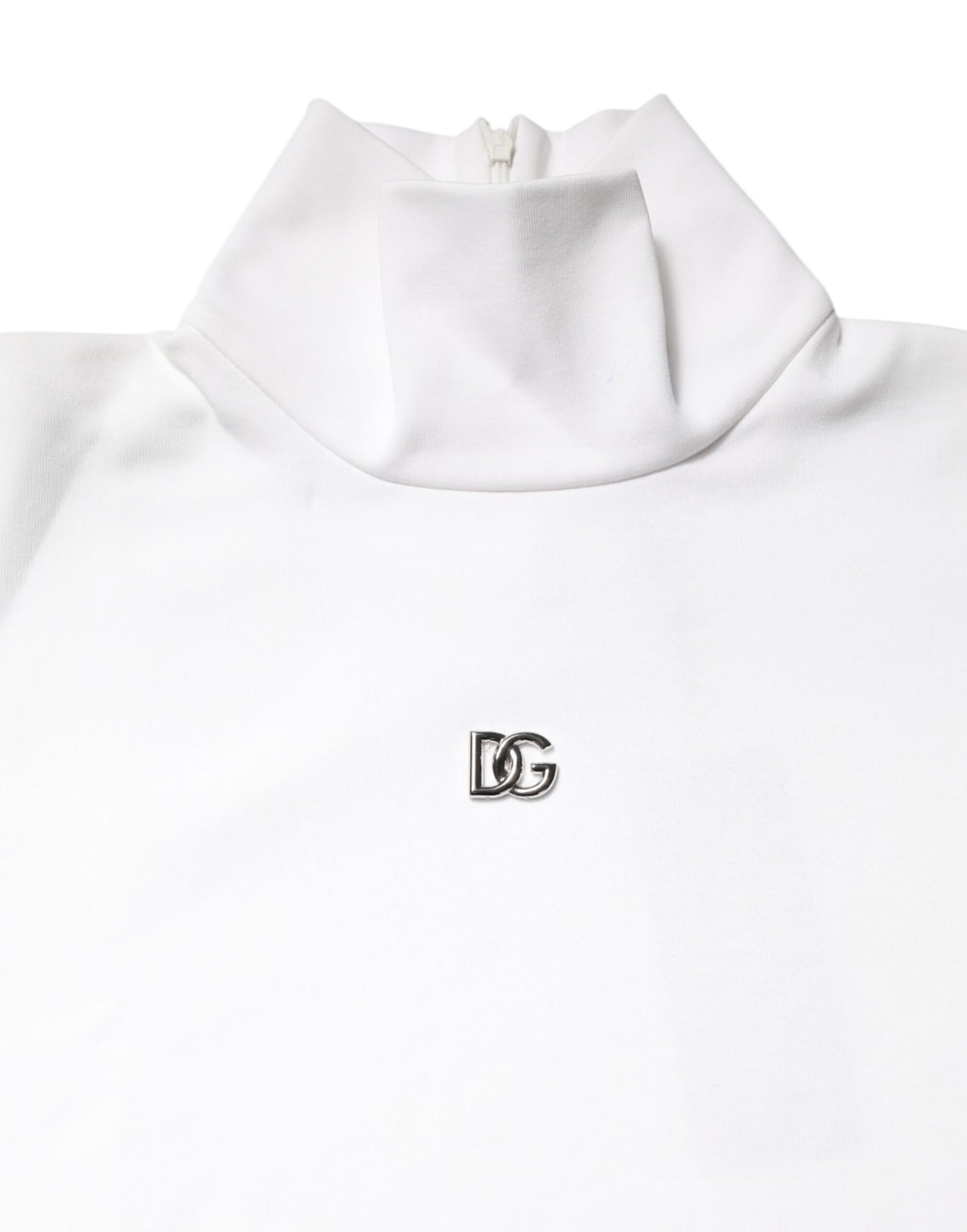 Dolce & Gabbana Weißes Baumwoll-Rollkragen-T-Shirt mit DG-Applikationen