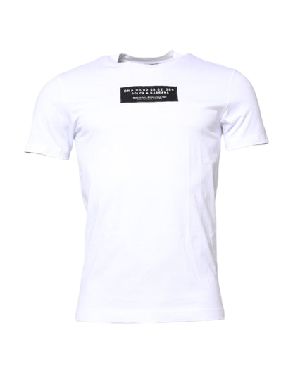 Dolce & Gabbana Weißes T-Shirt mit Rundhalsausschnitt und Logo-Patch aus Baumwolle