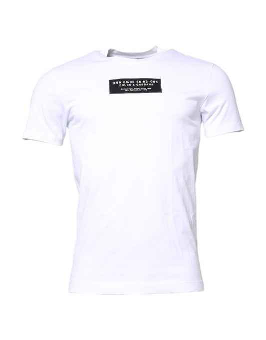 Dolce & Gabbana Weißes T-Shirt mit Rundhalsausschnitt und Logo-Patch aus Baumwolle