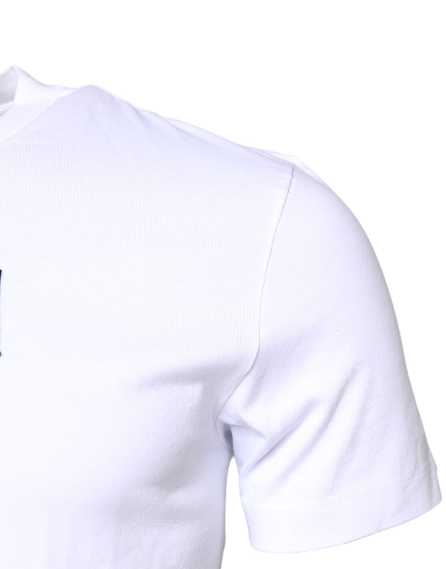 Dolce & Gabbana Weißes T-Shirt mit Rundhalsausschnitt und Logo-Patch aus Baumwolle