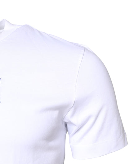 Dolce & Gabbana Weißes T-Shirt mit Rundhalsausschnitt und Logo-Patch aus Baumwolle