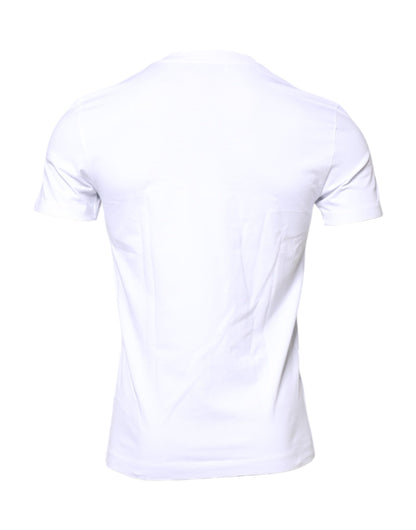 Dolce & Gabbana Weißes T-Shirt mit Rundhalsausschnitt und Logo-Patch aus Baumwolle
