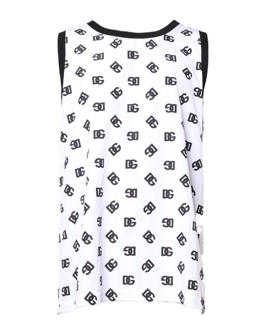 Dolce & Gabbana Weißes ärmelloses DG Logo-T-Shirt aus Polyester