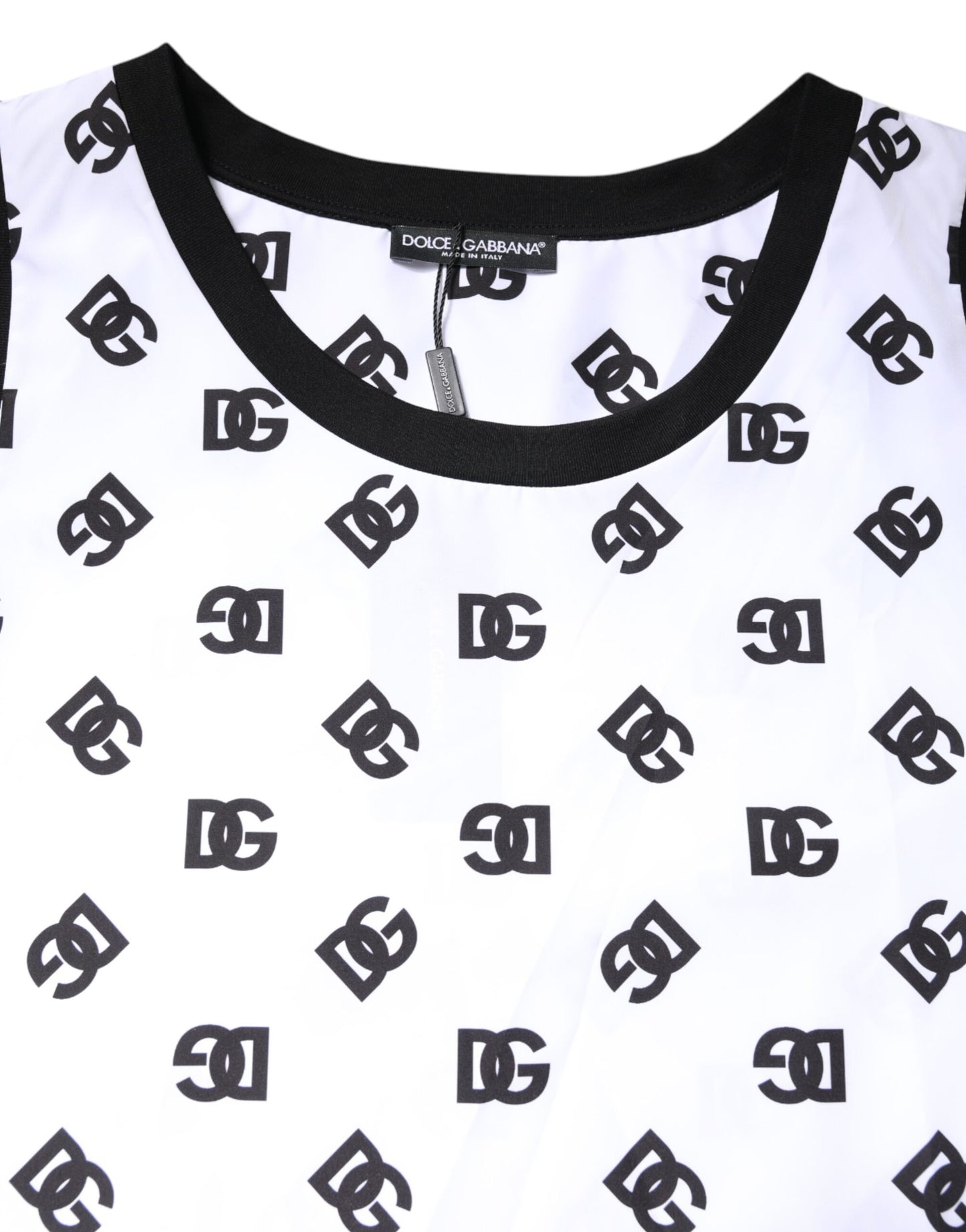 Dolce & Gabbana Weißes ärmelloses DG Logo-T-Shirt aus Polyester