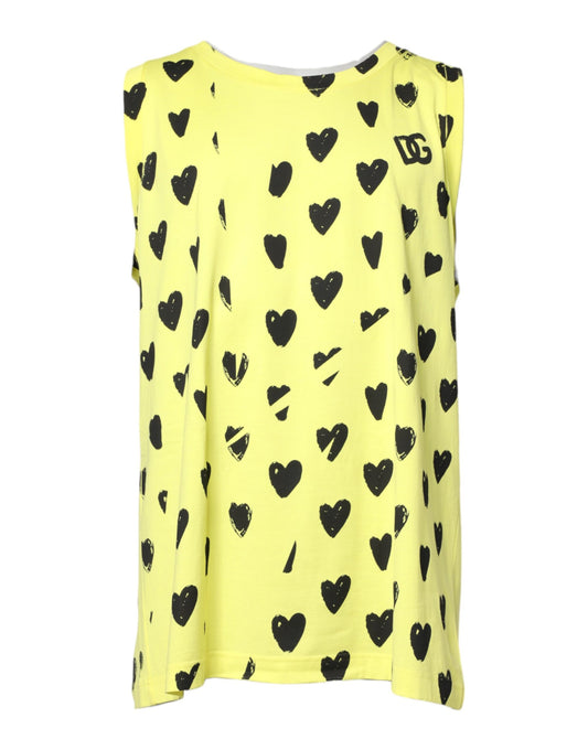 Dolce & Gabbana Gelbes Baumwoll-T-Shirt ohne Ärmel DG Heart