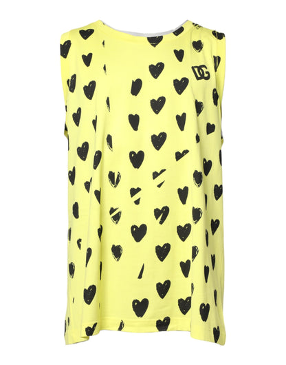 Dolce & Gabbana Gelbes Baumwoll-T-Shirt ohne Ärmel DG Heart