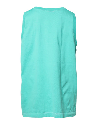 Dolce & Gabbana Grünes ärmelloses Logo-Rundhals-T-Shirt